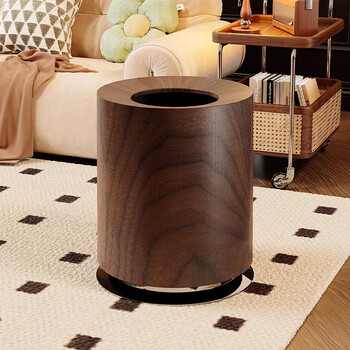 Model lady, high appearance, light luxury wood grain trash can, living room, bedroom, office, kitchen, bathroom, antique style large capacity paper basket, walnut wood grain - 12l silver edge base - free garbage bag