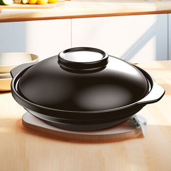 Kangshu shallow pot household high temperature resistant soup pot commercial lidless shallow casserole yellow stewed chicken special ceramic casserole crock pot black shallow pot with lid (suitable for 5-7 people) 4000ml