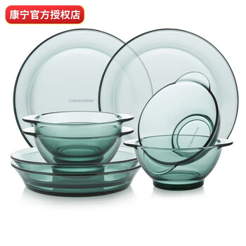 Corning tableware 8-piece heat-resistant glass tableware set glass bowl and dish set lake green tableware set 8-piece