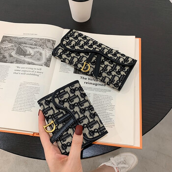 Woodpecker (tucano) ins niche design canvas wallet women's short retro large capacity multi-card slot versatile folding long women's wallet black long style - material upgrade version