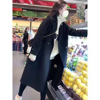 Garnuo double-sided wool coat women's mid-length 2025 new spring, autumn and winter small suit black woolen coat black m 101-115 catties