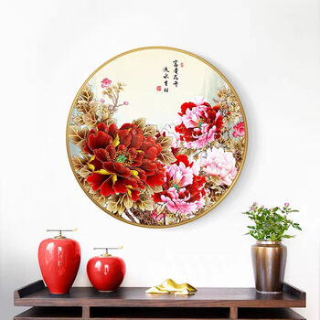 Kecss flower blooming rich peony cross stitch 2025 new line embroidery living room self-embroidery handmade entrance vertical version new chinese style cotton thread 60*60cm medium grid 3 strands