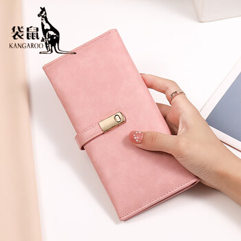 Kangaroo (kangaroo) wallet women's long style new 2025 popular thin style simple women's wallet japanese card bag wallet all-in-one bag women pink