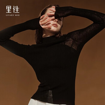 Lining livary mio streamer cotton wool bottoming shirt half collar sexy slightly see-through pullover women's sweater top jet black l 170/92a