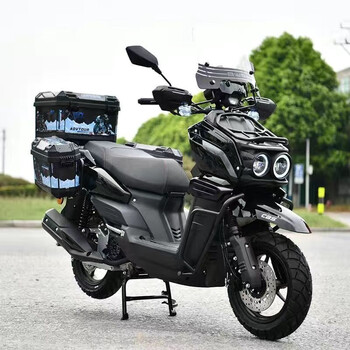 Jilang's new tank 150 air-cooled pedal fuel motorcycle, complete vehicle for men and women, adult mountain off-road fuel, can be registered, bright black, top version with three boxes + jinlang machine + cbs brake + audio