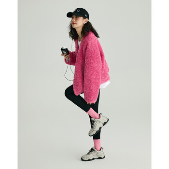 Demana sunset rose knitted sweater winter pink big pocket v-neck design sweet girl style cardigan honey pink m