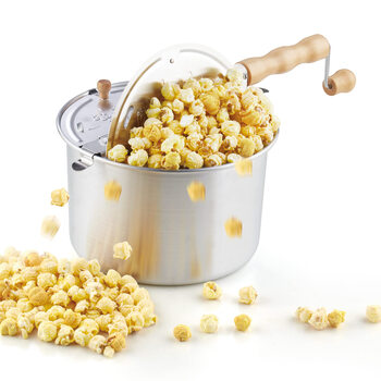 Cook n home 5.6l large capacity aluminum stove popcorn machine, even heating, wooden handle anti-scalding, universal for gas and electric stoves, 41cm large household popcorn pot