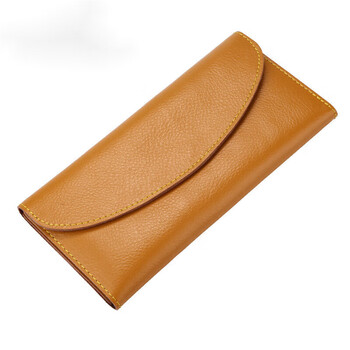 Mutuo selects high-quality genuine cowhide simple women's wallet, fashionable multifunctional wallet, long hand wallet, card holder, yellow