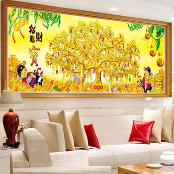 Kecss lucky money tree god of wealth cross stitch 2025 new living room thread embroidery self-embroidery handmade money tree cotton thread 120*50 cm medium grid 3-strand thread embroidery