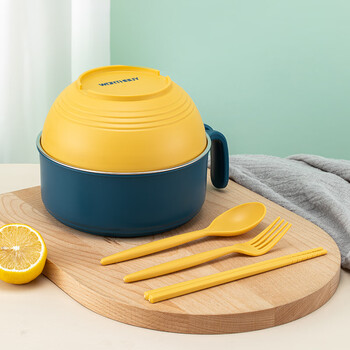 Worthbuy 304 stainless steel instant noodle bowl single lid dormitory student soup bowl rice bowl japanese-style household tableware set