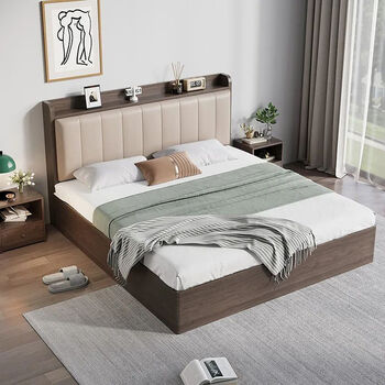 Yusenyi xinjiang free shipping solid wood bed 1.8 household double bed master bedroom 1.5 single bed panel bed room 1.2m bed frame included in the home gray oak color single bed 1500mm*2000mm x frame structure