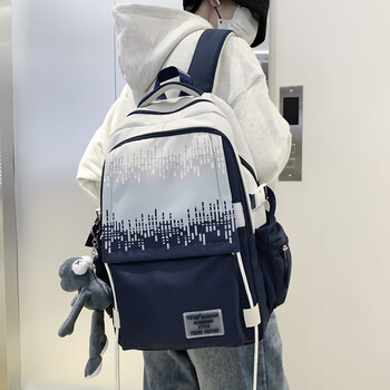 Jungle bird junior high school school bag male high school student high-looking gradient large-capacity student backpack boys 2024 new backpack blue gray frog