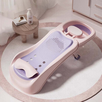 Miling children's shampoo recliner baby baby shampoo bed household folding baby girl child lying flat shampoo artifact a blue ordinary (no shampoo tank) pu soft headrest