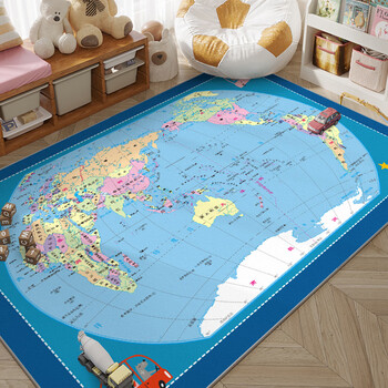 Hecaimei children's cartoon hopscotch carpet baby crawling mat washed floor mat kindergarten early education bedroom full bedside blanket world map-chinese 80*120cm