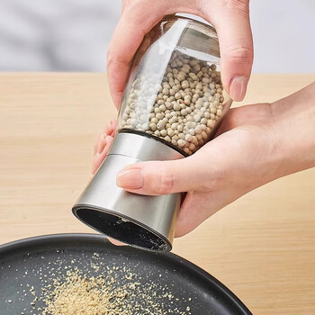 Youqin stainless steel pepper grinder kitchen household manual grinding pepper powder pepper grinding bottle seasoning jar stainless steel short style adjustable thickness