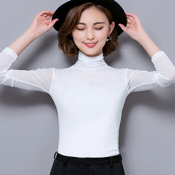 Saiman die shayi mesh bottoming shirt women's high collar mesh low shirt western style salsa lace top inside suit thin thin white # m