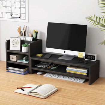 Nifeng desktop computer elevated monitor support shelf display screen raised base office desktop storage rack thickened double layer black simple no pen holder model