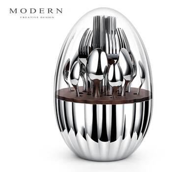 Modern delicate lifel modern modern silver dragon egg light luxury nordic style stainless steel western tableware set decoration housewarming gift silver dragon egg tableware set 24 pieces