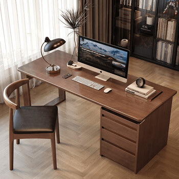 Solid wood desk with cabinet integrated combination simple home work desk bedroom student writing desk chinese style walnut single table 120*60*75cm