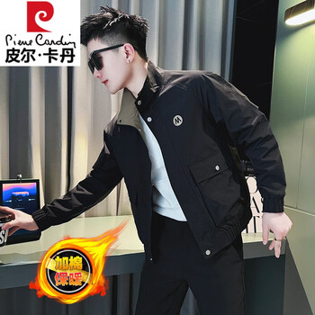Pierre cardin work jacket men's high-end handsome short jacket men's 2025 new men's casual spring and autumn top black cotton warm l recommended 115-130 catties