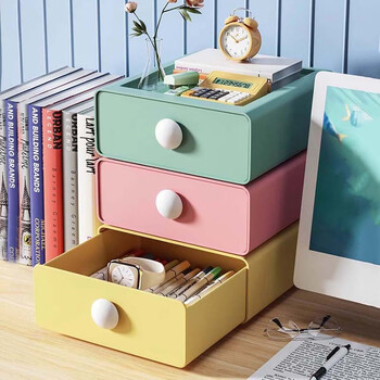 Lekali desktop drawer storage box stationery cosmetic organizer box office dormitory work station artifact multi-function storage pink + yellow + ocean green