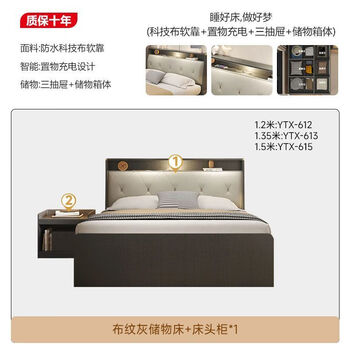 Zhengyuanxi kongjiang solid wood bed modern simple small apartment master bedroom large single bed space-saving storage flat bed couch storage bed + 1 bedside table 1200mm*1900mm box frame structure