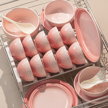 Guanpu high-looking bowl and plate set for home jingdezhen wedding bowl and plate complete set of ceramic tableware dowry bowl and chopsticks plate set sakura powder food for 4 people (soup bowl configuration) 24-piece set