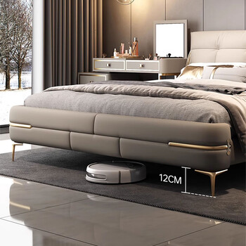 Kangshe italian-style light luxury leather bed, simple and modern 1.8m soft-packed master bedroom double bed 2m 2.2m storage wedding bed bed + 5-star latex mattress (moderate soft and hard) + 2 cabinets 1.8*2.0m frame structure