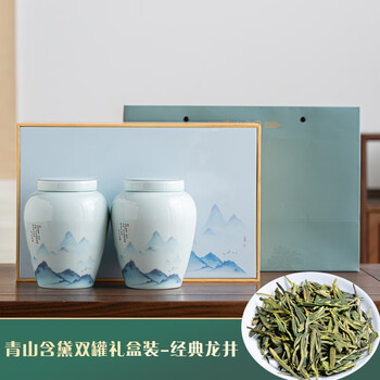 Dajing zhishan 2024 new tea special mingqian longjing high-end tea gift box ceramic tea double cans qingshan handai double cans gift box-classic longjing 290g