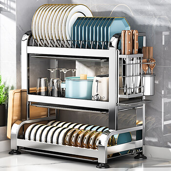 Benwang (bw) 304 stainless steel dish storage rack kitchen dish storage rack drain bowl rack multi-functional bowl and chopstick storage cupboard 304 stainless steel three layers 50cm + fully equipped