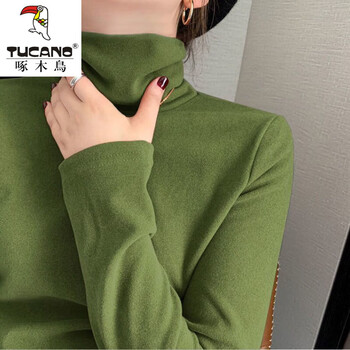 Woodpecker bottoming shirt for women in autumn and winter with western style 2025 new style double-sided brushed hair red velvet high collar thickened pile collar green thickened and warm l recommended 100-115 pounds