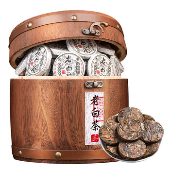 Fudongshun tea fuding white tea shoumei small tea cake chenxiang old white tea tea wooden barrel gift box 500g