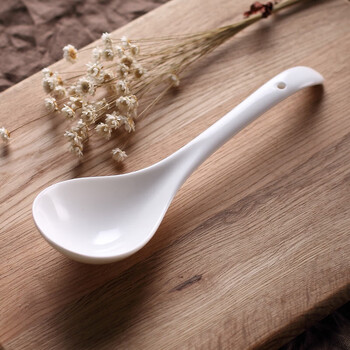 Xijiahua ceramic large soup spoon rice spoon serving spoon porridge spoon table spoon single pack 22cm large spoon (1 pure white)