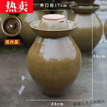Thermos cube imported quality sichuan pickle jar old ceramic household clay sauerkraut old jar earthen jar tile jar double cover green glazed pickle jar filled with water 100 jin double cover