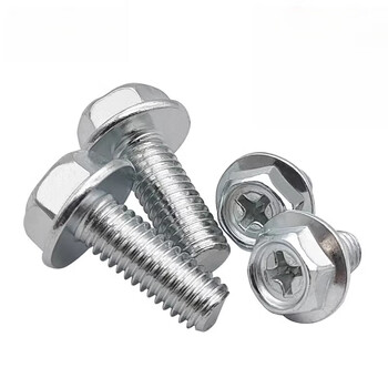 Xmsj galvanized cross padded hexagonal flange screw flat bottom smooth carbon steel bolt millimeter electric vehicle m4m5m6m8cm m4*630 pcs