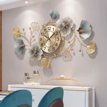 Oemg new chinese style wall clock fashion creative clock living room home restaurant decoration light luxurious art wall clock ginkgo leaf wall clock 003 - horizontal style (small)