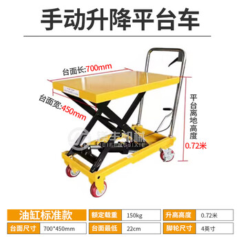 Wen yijia manual hydraulic platform car mobile scissor lift electric lifting trolley foot lift platform 150kg liter 0.72m (table 700*450)