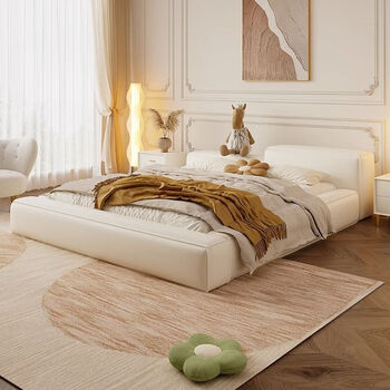 Secret cream style tatami floor bed platform bed light luxury master bedroom tofu block bed special-shaped bed 1.8 meters 2 meters double bed cat scratch cloth bed + qiancheng delivery 1500mm*2000mm frame structure