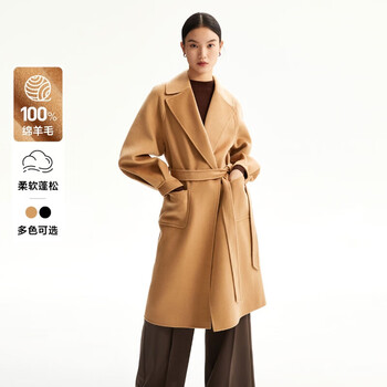 Veromoda woolen coat for women 2024 early autumn new style with wool waist straight version mid-length simple 324327027