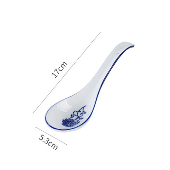 Okohong blue and white ceramic spoon restaurant rice spoon household long handle soup spoon noodle shop ramen spoon 17cm long blue and white round bottom spoon 2 pack