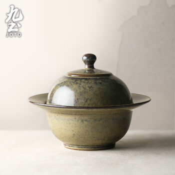 Jiutu ceramic stewing cup waterproof stewing cup retro soup cup bird's nest for one person steamed egg fish gum peach tape cover soup bowl kiln turns yellow brown