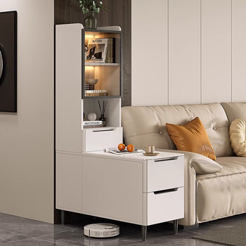 Zuoshan solid wood sofa side cabinet living room 2026 new side cabinet storage rack light luxury high-end slate partition cabinet tall cream white 90*40*165