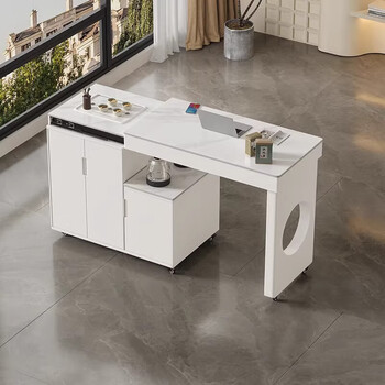 Hallodon slate tea table tea table kettle integrated table telescopic mobile small tea table for several households office living room balcony tea table rotating telescopic (single table with electrical appliances) white