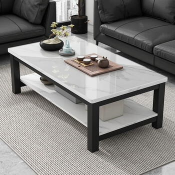 Xiule (xiule) coffee table living room home tea table tempered glass tea table imitation slate marble coffee table light luxury small table thick steel frame white texture + black frame 100cm