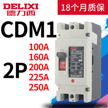 Delixi electric plastic case circuit breaker cdm1100a160a225a250a single-phase high current air switch 2p2p 250a