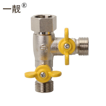 A beautiful brass thickened gas valve, natural gas switch ball valve, 4-point union, one-point, two-way, three-way gas valve, a2 model, t-type, 4-point double outer ribbon union, three-way valve
