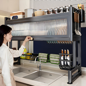 Nifeng kitchen sink rack household dish storage sink sink dust-proof cupboard household multi-functional drain rack black dust-proof drain rack 65cm main rack + 6 hooks