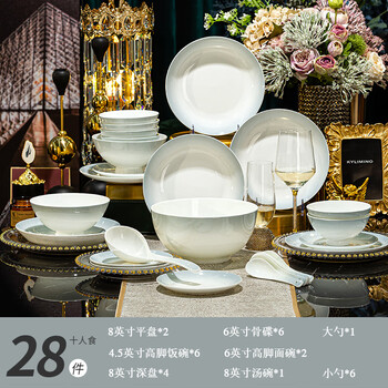 Jinqiutang jingdezhen ceramics 28-piece bowl set complete set of bone china dishes tableware set gradient gray housewarming gift for 4~6 people | underglaze color dishwasher available 28-piece