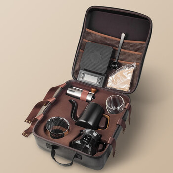 Lnga landgre german imported quality hand-brewed coffee set outdoor camping coffee equipment complete set portable travel suitcase black suitcase coffee set (diamond pot 9 pieces