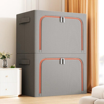 Bonnymeijia thickened clothes storage box quilt clothing cabinet storage box foldable large fabric storage box dark gray-double door-(thick cationic) 66l (50*40*33) thick steel frame